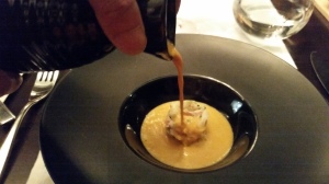 Pouring the Lobster Bisque
